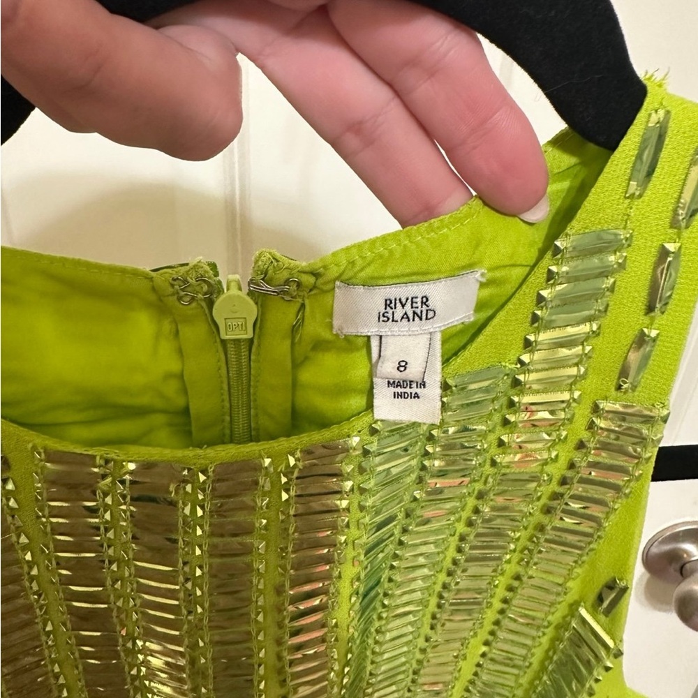 River Island Lime Green Sequin Dress - Picture 3 of 9